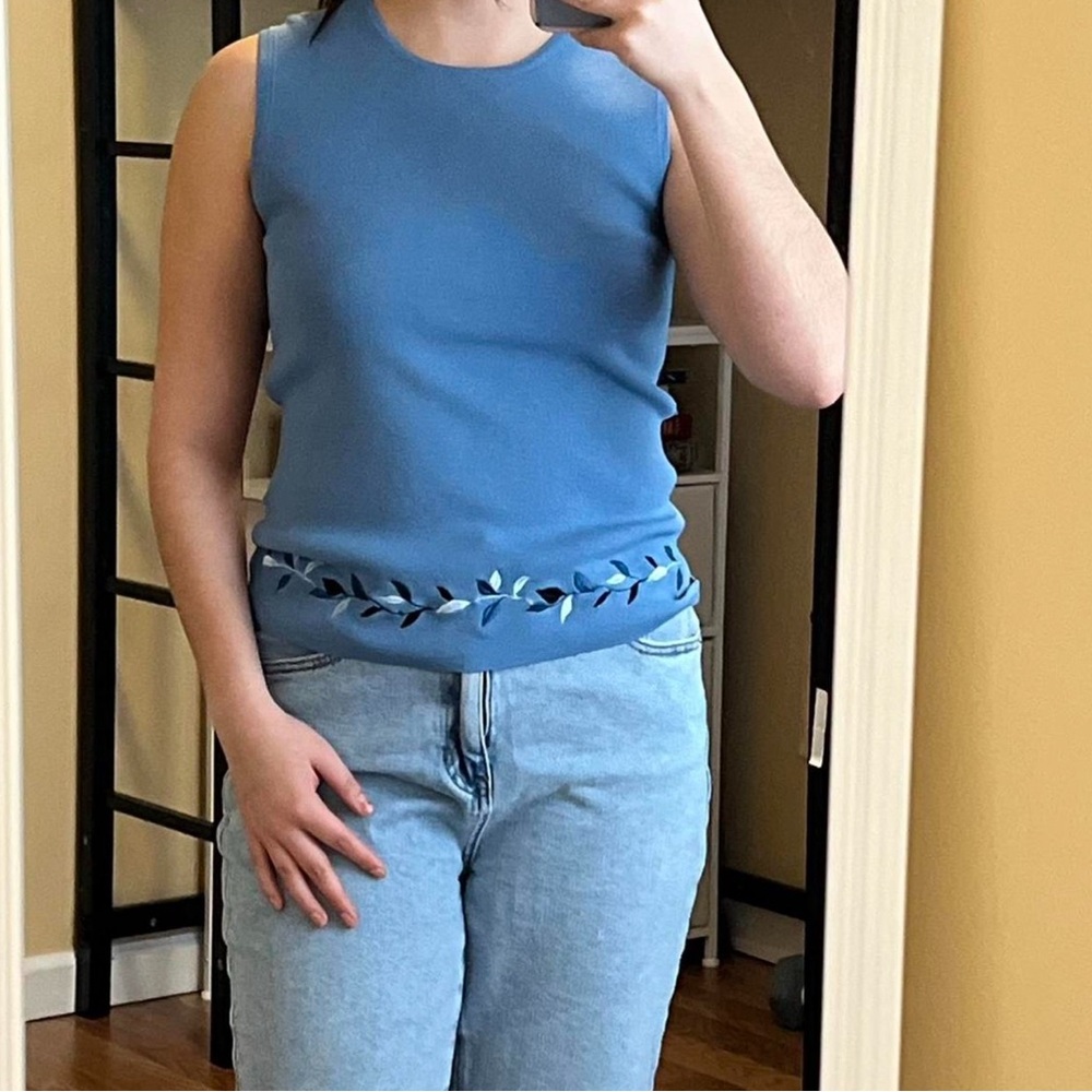 Blue Embroidered Sleeveless Top